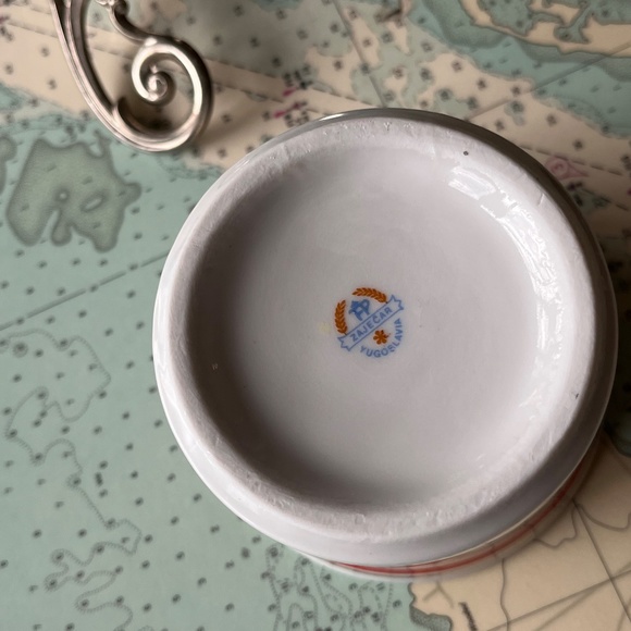 Vintage Zajecar Art Deco Style Porcelain & Silver Plate Sugar Bowl - Picture 6 of 6